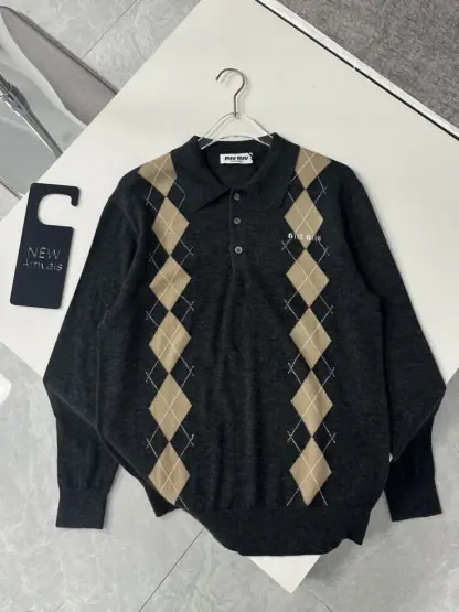 Replica Miu Miu Cashmere knit polo shirt Grey #3890 - Image 4