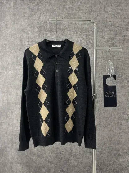 Replica Miu Miu Cashmere knit polo shirt Grey #3890
