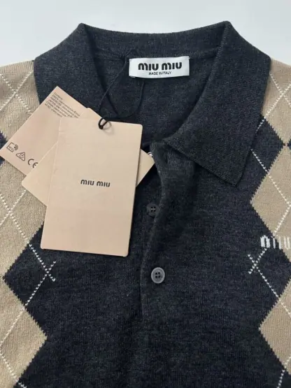 Replica Miu Miu Cashmere knit polo shirt Grey #3890 - Image 5