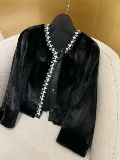Replica Fendi Black mink jacket with crystals For Women 24SS #3784 - Image 3