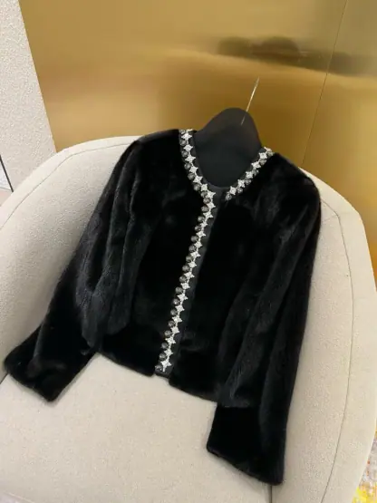 Replica Fendi Black mink jacket with crystals For Women 24SS #3784 - Image 4