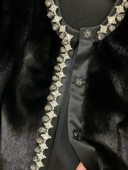 Replica Fendi Black mink jacket with crystals For Women 24SS #3784 - Image 7