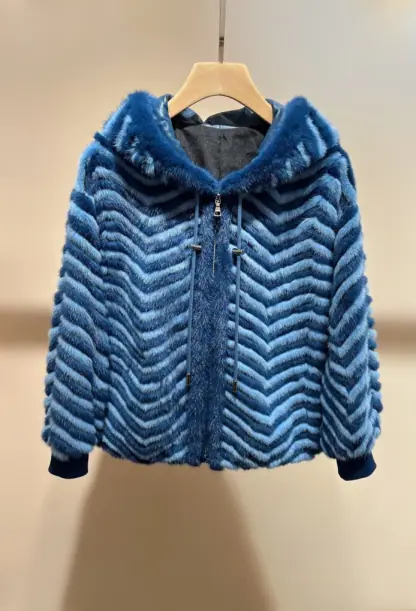Replica Fendi Blue Mink Jacket For Women 24SS #3785 - Image 2