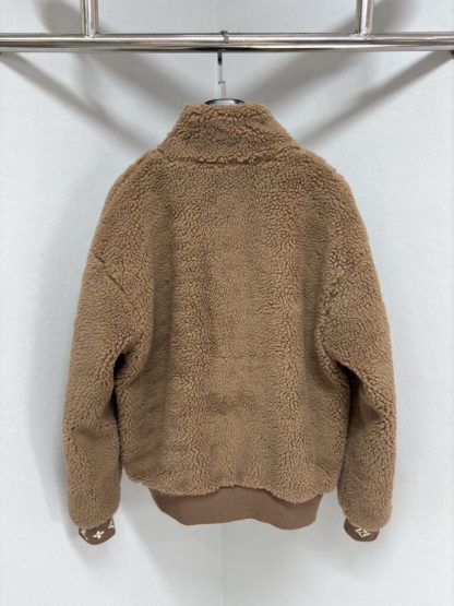 Replica Louis Vuitton Men's Leather Patch Fleece Blouson Beige Sable 1AFXTM #3908 - Image 4