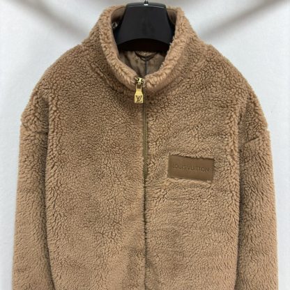 Replica Louis Vuitton Men's Leather Patch Fleece Blouson Beige Sable 1AFXTM #3908 - Image 7