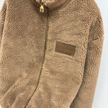 Replica Louis Vuitton Men's Leather Patch Fleece Blouson Beige Sable 1AFXTM #3908 - Image 8