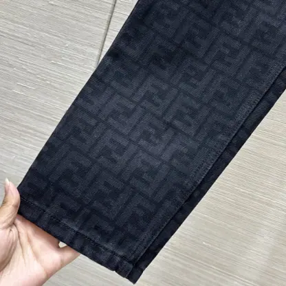 Replica FENDI Long Jeans Black FF denim pants For Women #3867 - Image 9