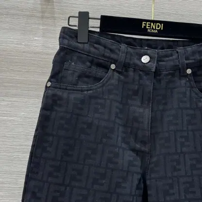 Replica FENDI Long Jeans Black FF denim pants For Women #3867 - Image 7