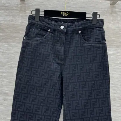 Replica FENDI Long Jeans Black FF denim pants For Women #3867 - Image 2