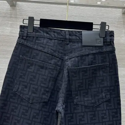 Replica FENDI Long Jeans Black FF denim pants For Women #3867 - Image 5