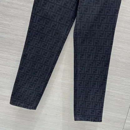 Replica FENDI Long Jeans Black FF denim pants For Women #3867 - Image 4