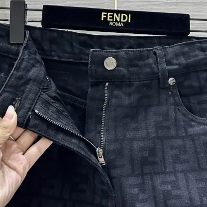 Replica FENDI Long Jeans Black FF denim pants For Women #3867 - Image 3