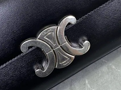 REPLICA CELINE CHAIN SHOULDER BAG CLAUDE IN SHINY CALFSKIN BLACK & SLIVER #3938 - Image 10