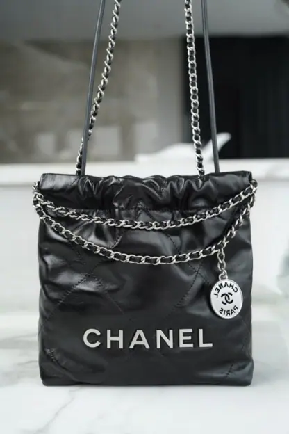 REPLICA CHANEL 22 MINI HANDBAG CALFSKIN BLACK & SLIVER HARDWARE 2025 #4043 - Image 2