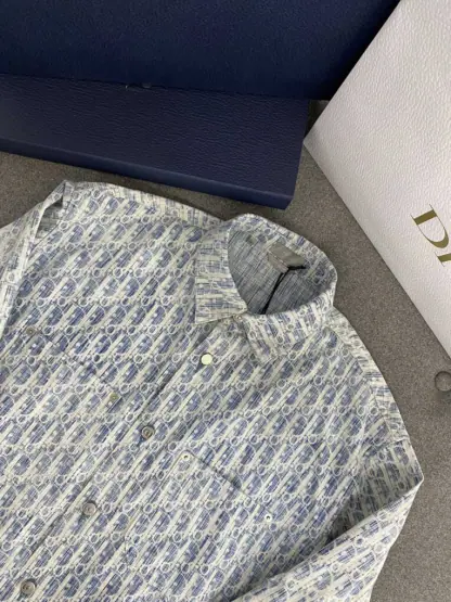 Replica Dior Blue and White Dior Oblique Kasuri Cotton Denim Overshirt #3982 - Image 11