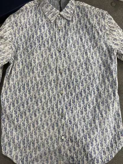 Replica Dior Blue and White Dior Oblique Kasuri Cotton Denim Overshirt #3982 - Image 12