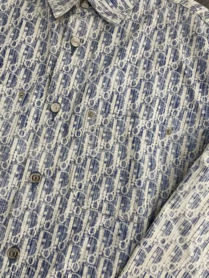 Replica Dior Blue and White Dior Oblique Kasuri Cotton Denim Overshirt #3982 - Image 14