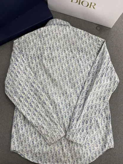 Replica Dior Blue and White Dior Oblique Kasuri Cotton Denim Overshirt #3982 - Image 15