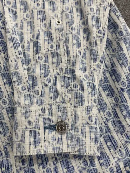 Replica Dior Blue and White Dior Oblique Kasuri Cotton Denim Overshirt #3982 - Image 8