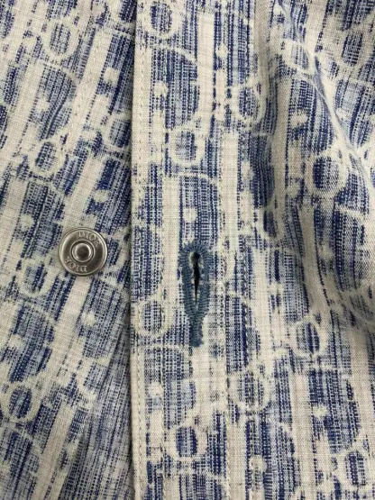 Replica Dior Blue and White Dior Oblique Kasuri Cotton Denim Overshirt #3982 - Image 9