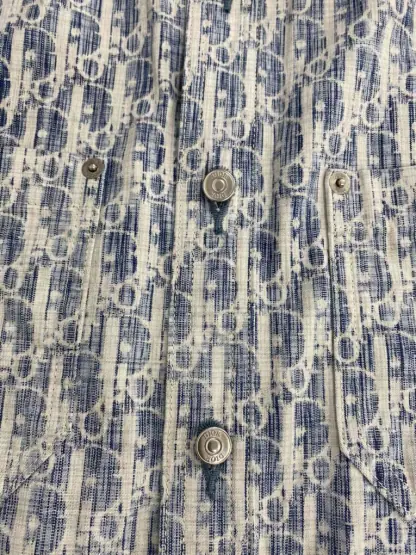Replica Dior Blue and White Dior Oblique Kasuri Cotton Denim Overshirt #3982 - Image 3