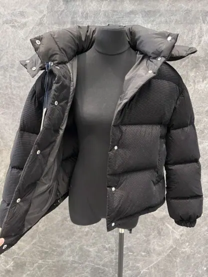 REPLICA MONCLER WOMEN'S ETTORE HOODED TEXTURED SHORT DOWN JACKET BLACK #4132 - Image 3