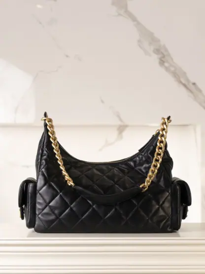 REPLICA CHANEL MAXI HOBO BAG BLACK LAMBSKIN 2025 #4036 - Image 6