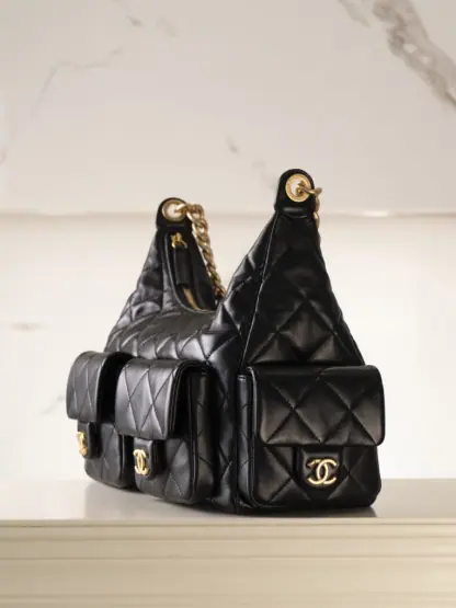 REPLICA CHANEL MAXI HOBO BAG BLACK LAMBSKIN 2025 #4036 - Image 8