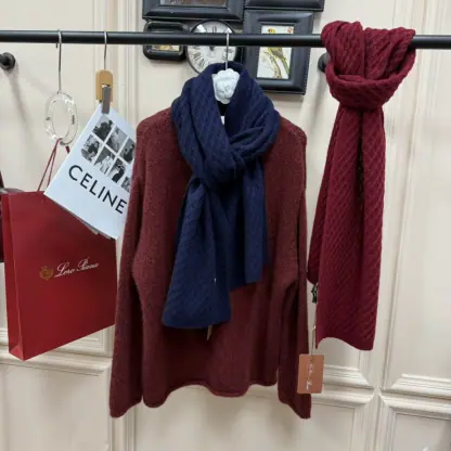 Replica Loro Piana Vallé Scarf Cashmere Navy Blue #4017 - Image 3