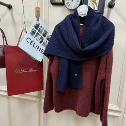Replica Loro Piana Vallé Scarf Cashmere Navy Blue #4017 - Image 9