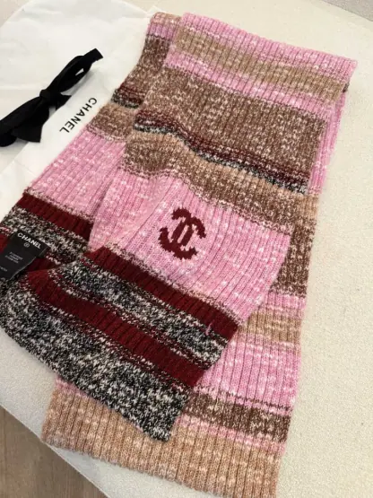 Replica CHANEL Wool & Cashmere  Pink & Multicolor Scarf #4089 - Image 3