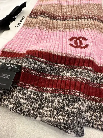 Replica CHANEL Wool & Cashmere  Pink & Multicolor Scarf #4089 - Image 2