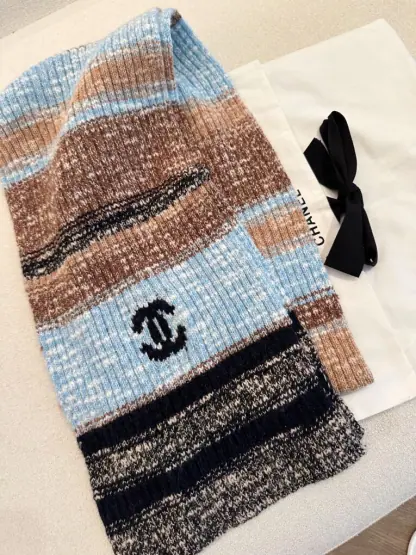 Replica CHANEL Wool & Cashmere  Blue & Multicolor Scarf #4090 - Image 4