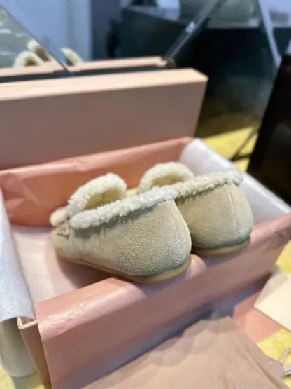 Replica Miu Miu suede loafers with fur metal coin #4027 - Image 5