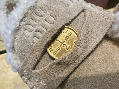 Replica Miu Miu suede loafers with fur metal coin #4027 - Image 14