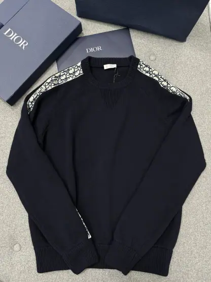 Replica Dior Sweater with Dior Oblique Inserts Deep Blue #4109 - Image 9