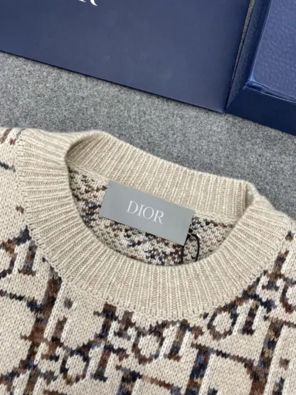 Replica Dior Oblique Cardigan Beige and Brown Virgin Wool Jacquard #3983 - Image 14