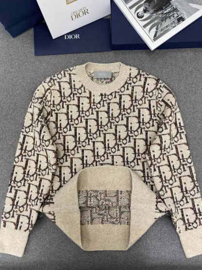 Replica Dior Oblique Cardigan Beige and Brown Virgin Wool Jacquard #3983 - Image 5