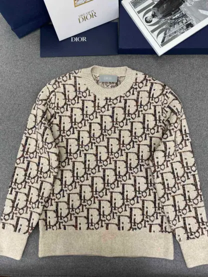 Replica Dior Oblique Cardigan Beige and Brown Virgin Wool Jacquard #3983