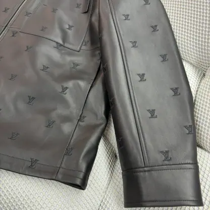 Replica Louis Vuitton LV Blason Embroidered Leather Overshirt 1AFYFP #4008 - Image 2