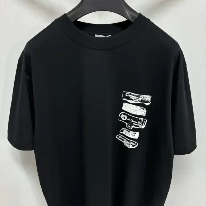 Replica Dior Men's Archives Labels T-Shirt Relaxed Fit Black #4073 - Image 5