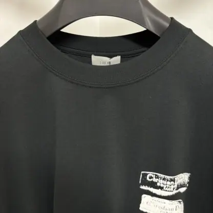 Replica Dior Men's Archives Labels T-Shirt Relaxed Fit Black #4073 - Image 4