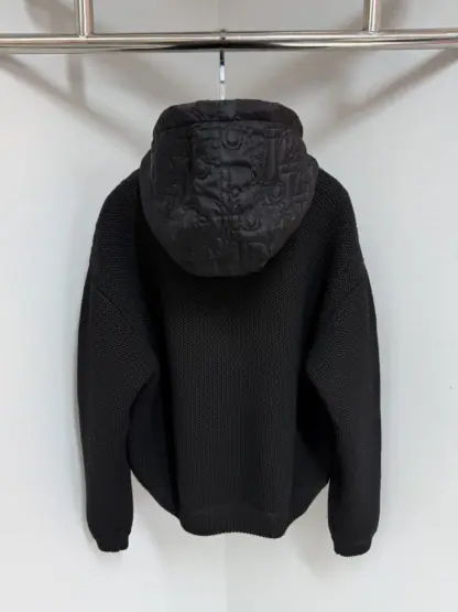 Replica Dior Oblique Hooded Blouson Jacket Black Cotton-Blend Knit #4002 - Image 2