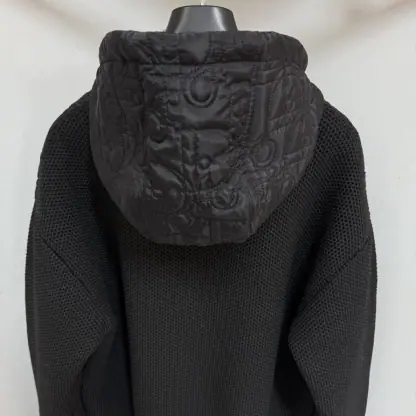 Replica Dior Oblique Hooded Blouson Jacket Black Cotton-Blend Knit #4002 - Image 3