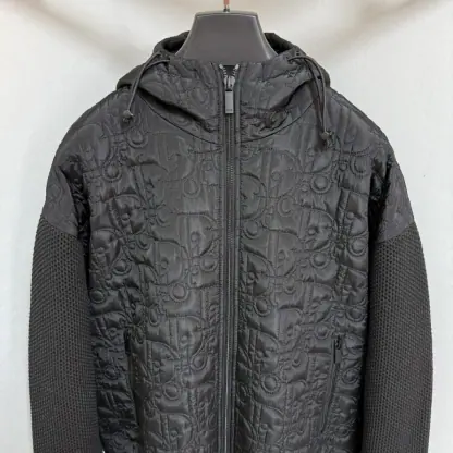 Replica Dior Oblique Hooded Blouson Jacket Black Cotton-Blend Knit #4002 - Image 4