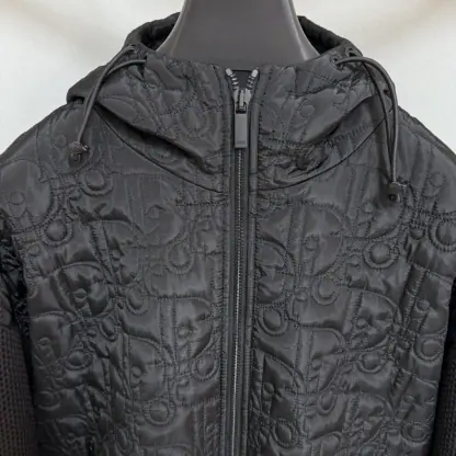 Replica Dior Oblique Hooded Blouson Jacket Black Cotton-Blend Knit #4002 - Image 7