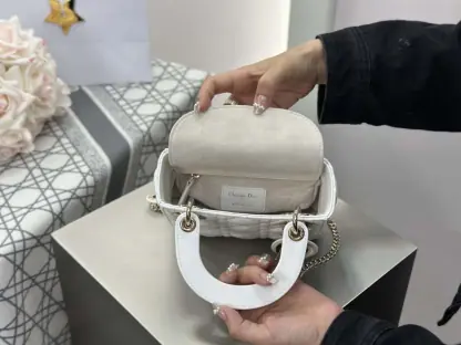 Replica Dior Mini Lady Dior Bag Latte Cannage Lambskin #4149 - Image 3