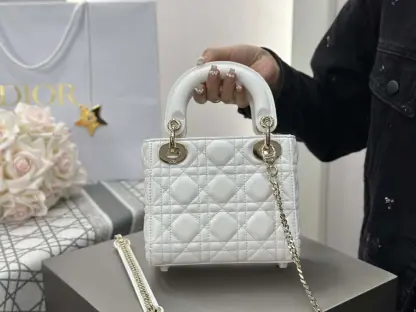 Replica Dior Mini Lady Dior Bag Latte Cannage Lambskin #4149 - Image 4