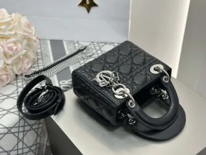 Replica Dior Mini Lady Dior Bag Black Cannage Lambskin Sliver #4150 - Image 6