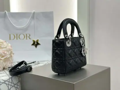 Replica Dior Mini Lady Dior Bag Black Cannage Lambskin Sliver #4150 - Image 7
